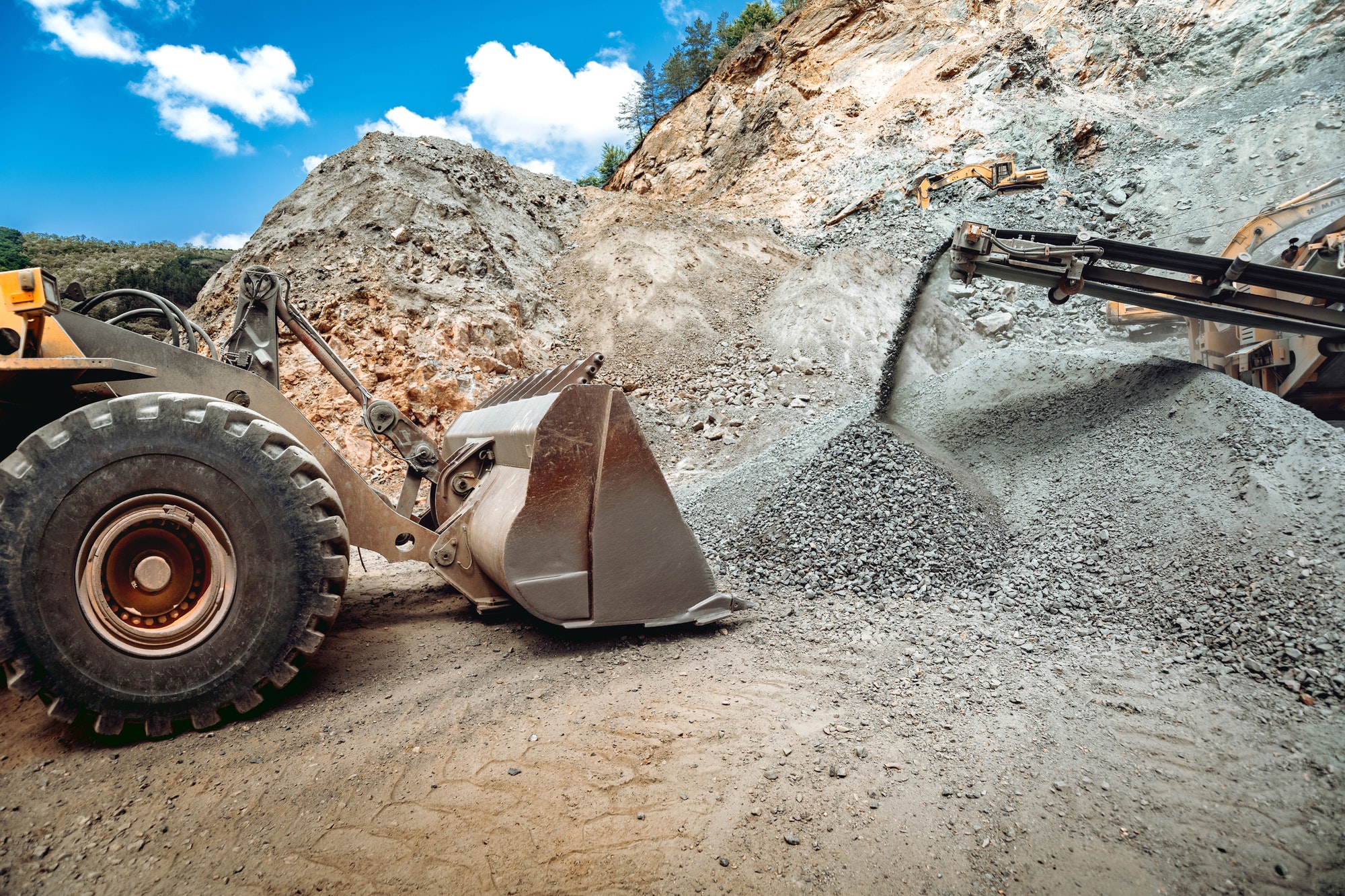 Mining industry. Industrial vehicles on construction site